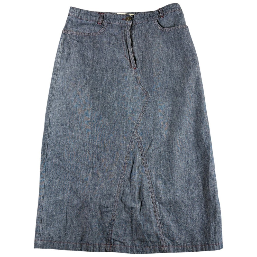 Le Phare De La Baleine Midi A Line Skirt Womens T38‎ Blue Denim Back Slit Casual